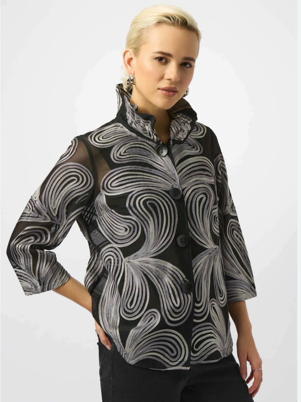 Joseph Ribkoff XL Sheer Embroidered Statement Jacket